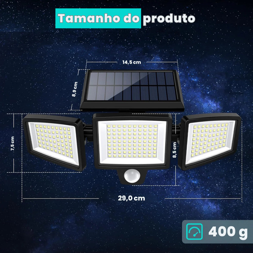 Refletor Solar 2500 lm 3 Cabeças c/ Sensor e Controle